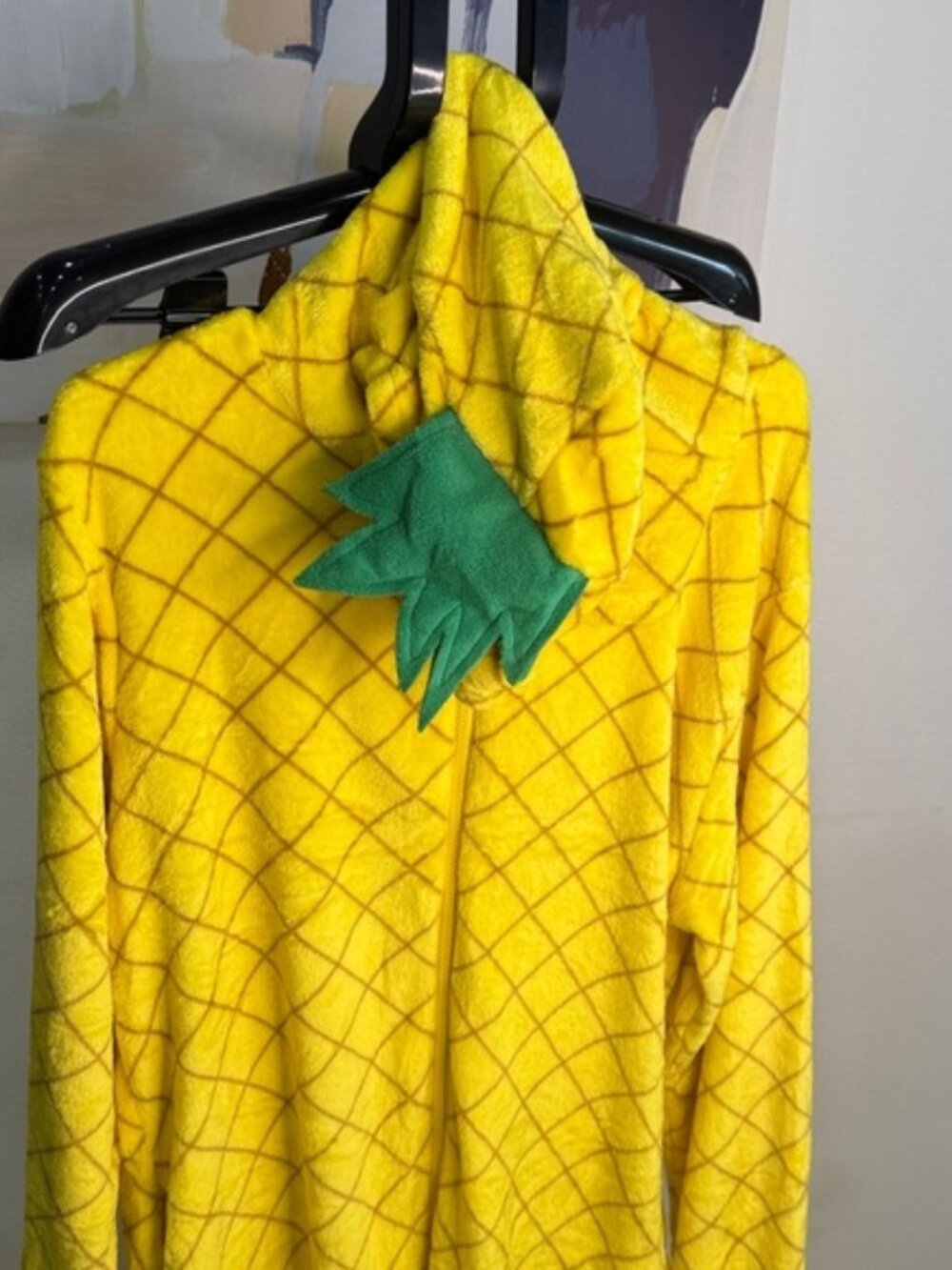 Yellow Pineapple Hoodie with Green Leaf Detail